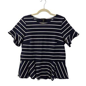 J. Crew Striped Ruffle Sleeve Peplum Hem Top Size Large